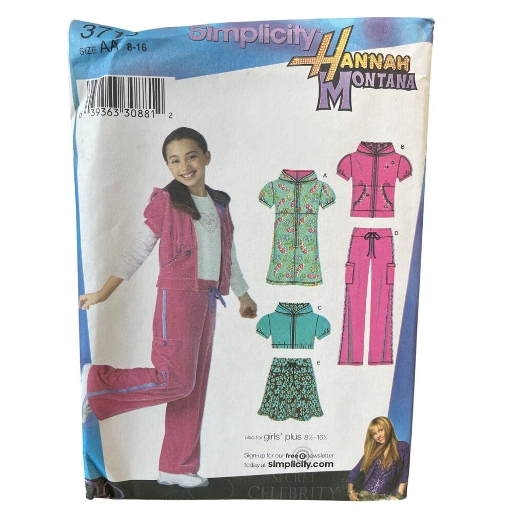 Simplicity Hannah‎ Montana Sew Pattern 3716 Girls Dress Hoody Pants Skirt 8-16